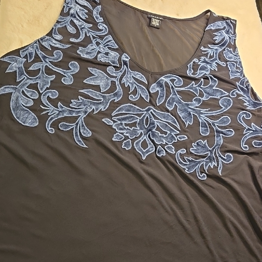 Women's Black Top with Blue Embroidery